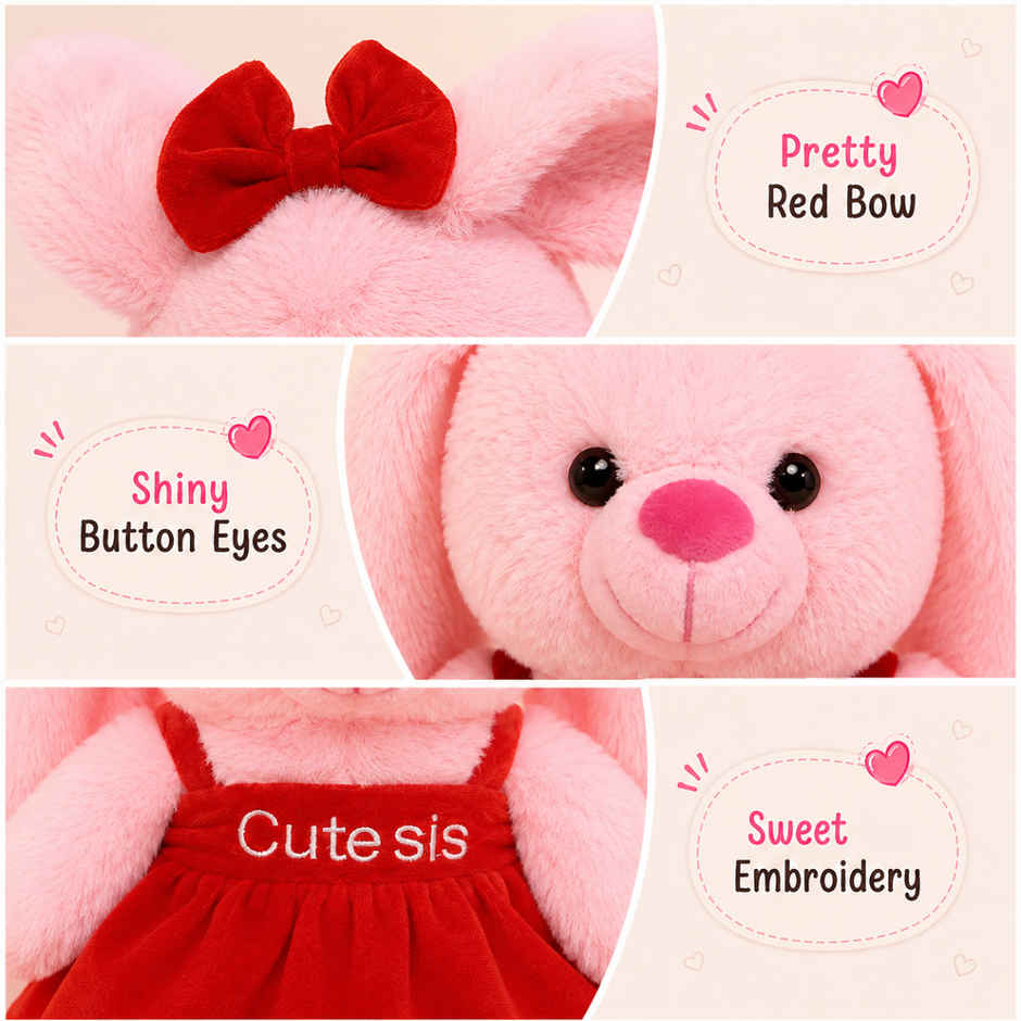 Toytales Pink Bunny Decorative Soft Toy | Sweet Sister Gift Plush Toy | Birthday & Special Occasion Gift