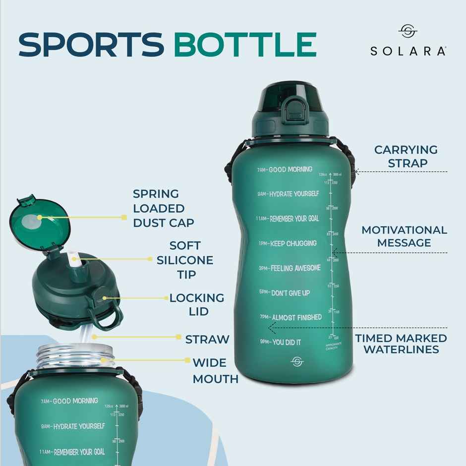 Solara Plastic Motivational Water Bottle | Bottle Green | 3.8 L