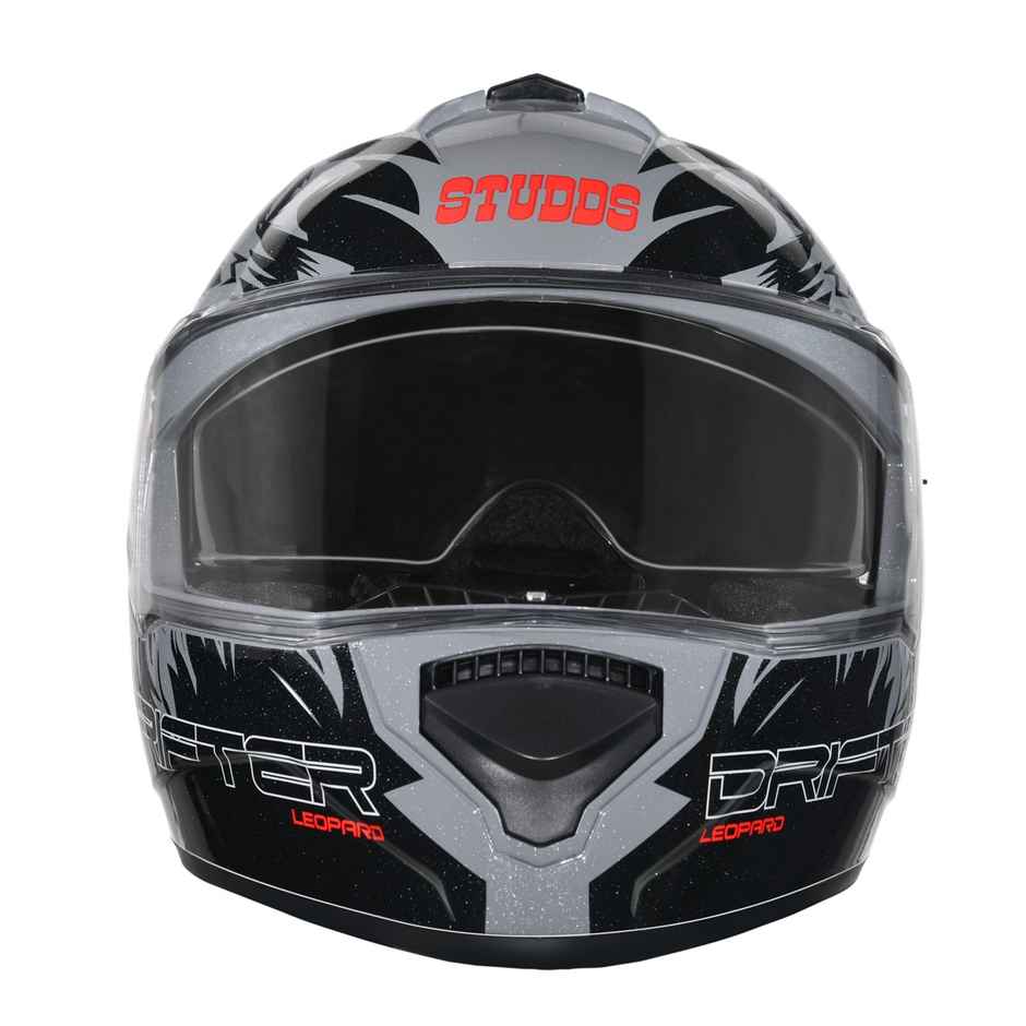 Studds Drifter D2 Leopard ISI-DOT Certified Full Face Helmet | Dual Visor & Spoiler |Grey N9 - L
