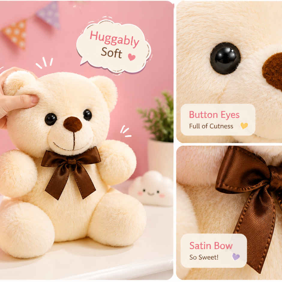ToyTales Teddy Bear Soft Toy | Plushie Stuffed Animal Toys | Birthday Gift for Kids | Cream | 25cm