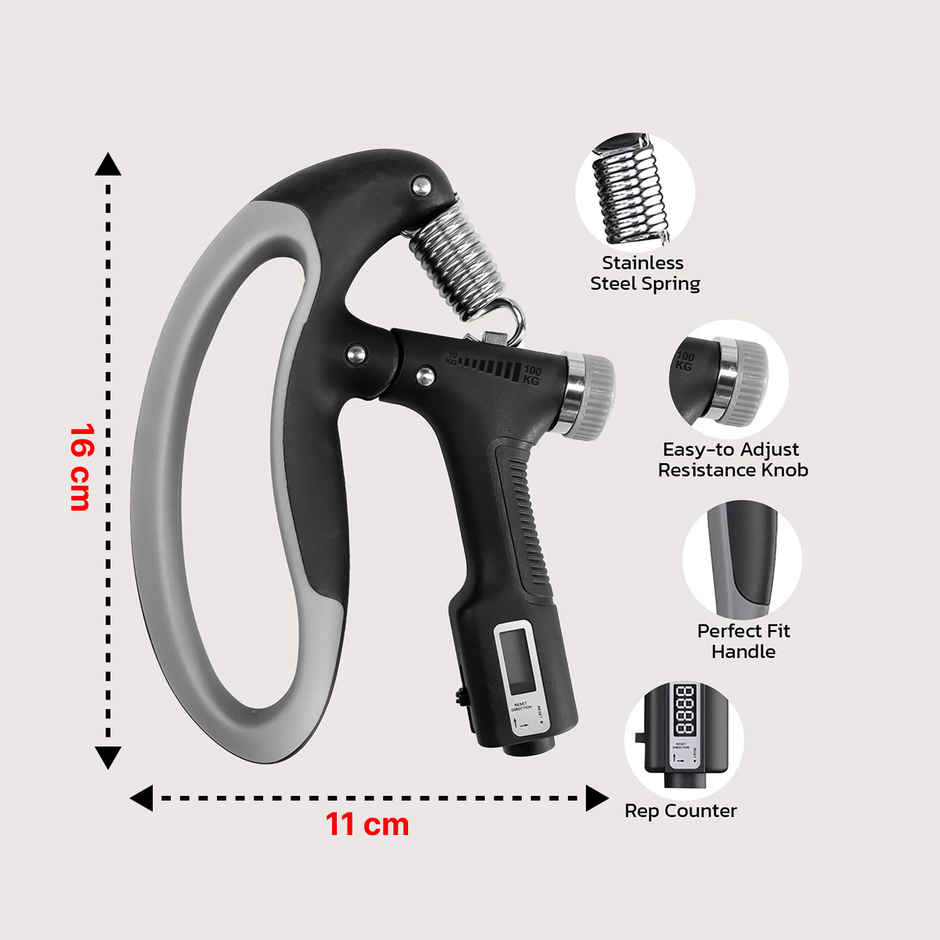 Boldfit Electronic Adjustable Hand Grip Strengthener Grey - 100 Kg