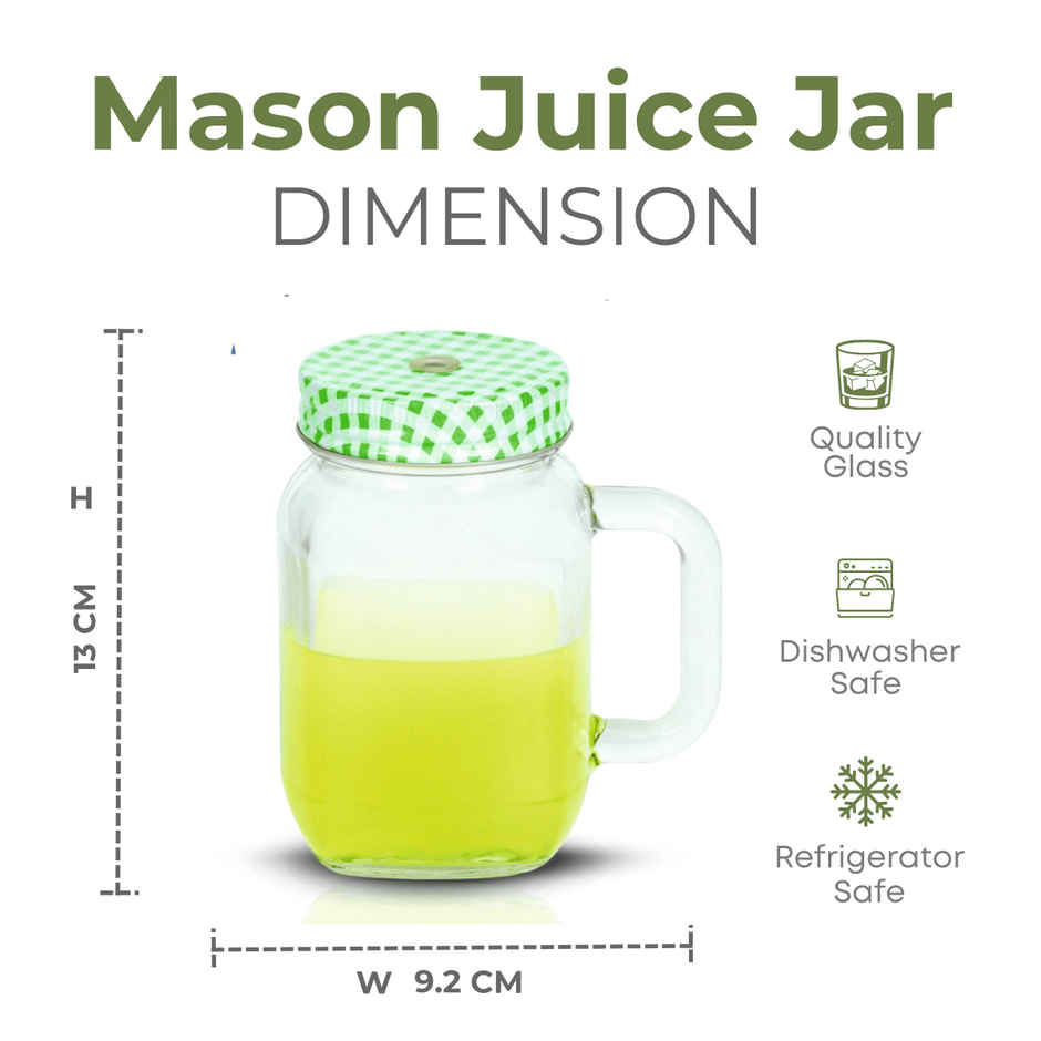 Yera Magnus Glass Mason Jar 440 ml (Each) 1 pcs Green Cap With Hole For Straw