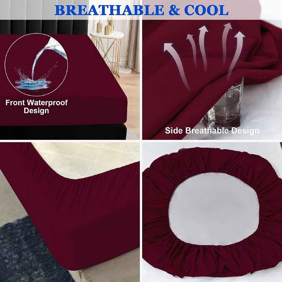 BAY6 Maroon Terry Cotton 220 GSM Waterproof Mattress Protector For Queen Size Bed
