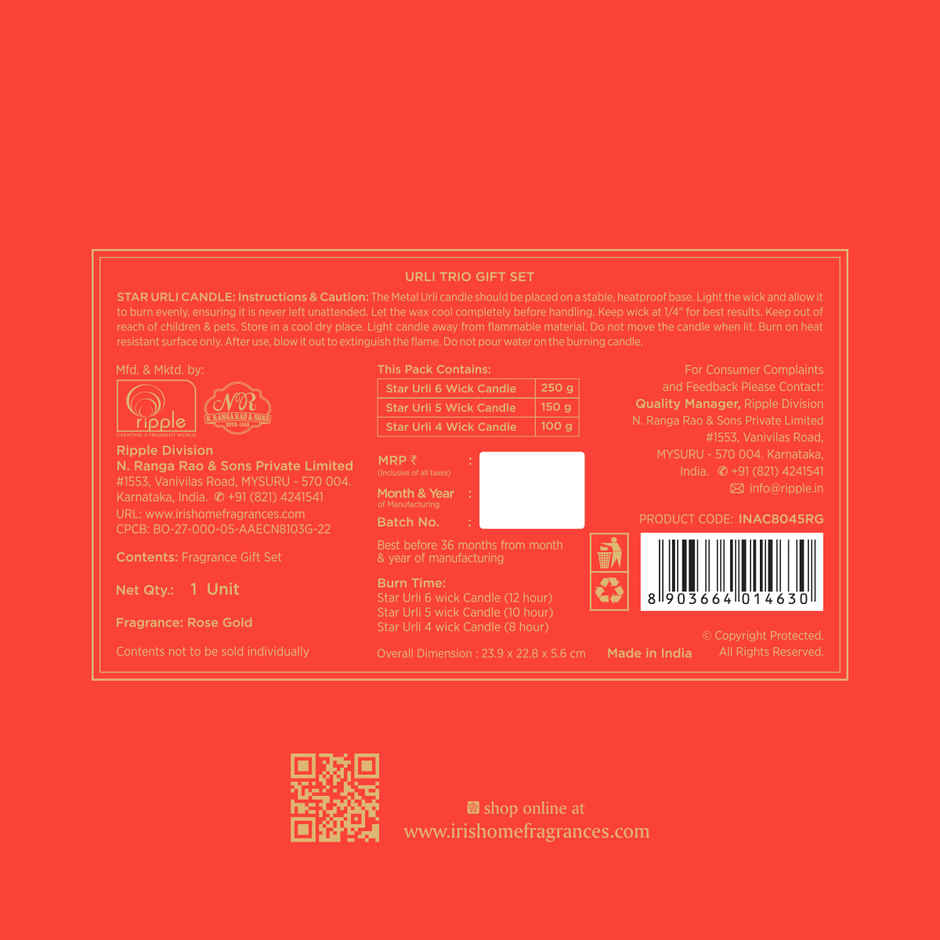 Rose Gold Fragrance | Urli Candles | Pack of 3 | Grand Premium Gift Box | Gift Hamper | Iris