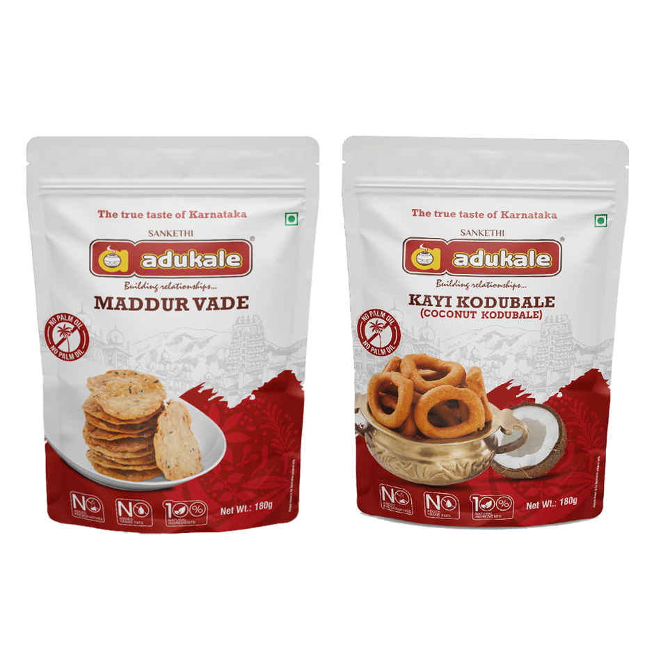 Adukale Kayi Kodubale (Coconut Kodubale) 180.0 Gram (180g) & Adukale Maddur Vade 180.0 Gram (180g) Combo