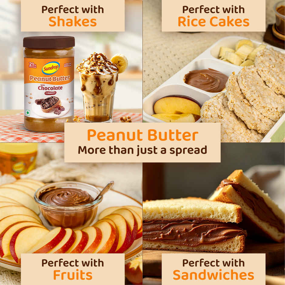 Sundrop Chocolate Peanut Butter | Crunchy Peanut Butter | 21% Protein