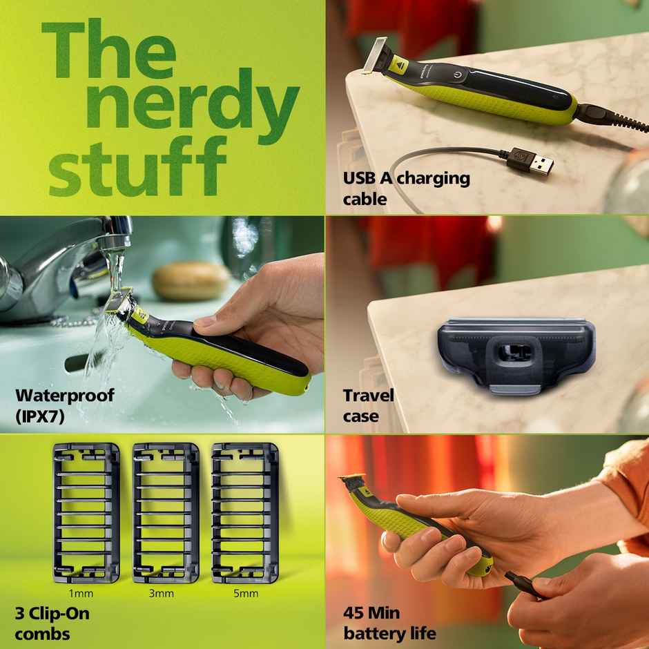 Philips OneBlade Turbo2X Trimmer | Patented Dual Protect Tech | 3 Combo Attachments | QP2724/10