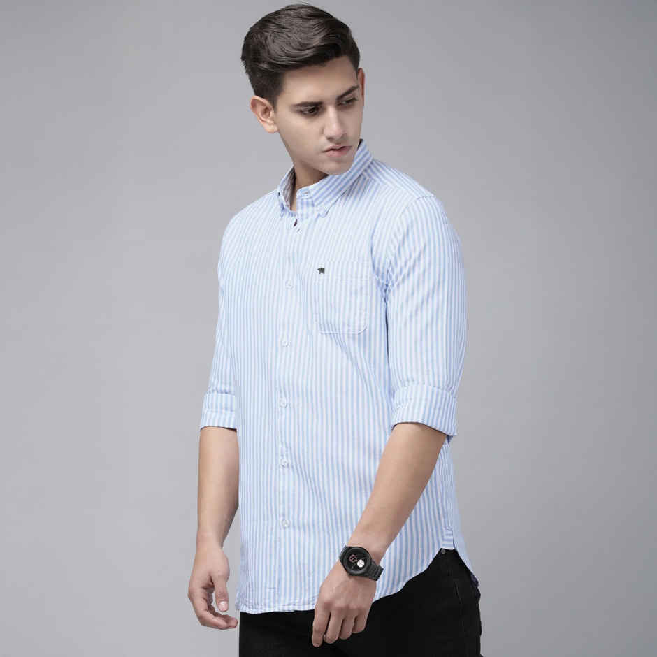 The Bear House Men Slim Fit Striped Cotton Casual Shirt - Cantos | Blue and White | XXL