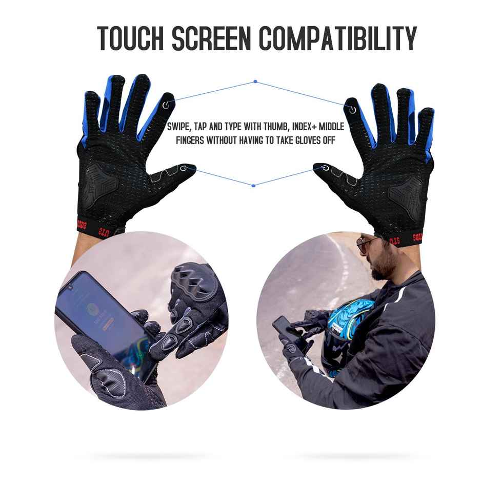 Studds SMG 6 Full Finger Bike Gloves with Touch Screen, Knuckle Protection, Anti-Slip (Blue - S)