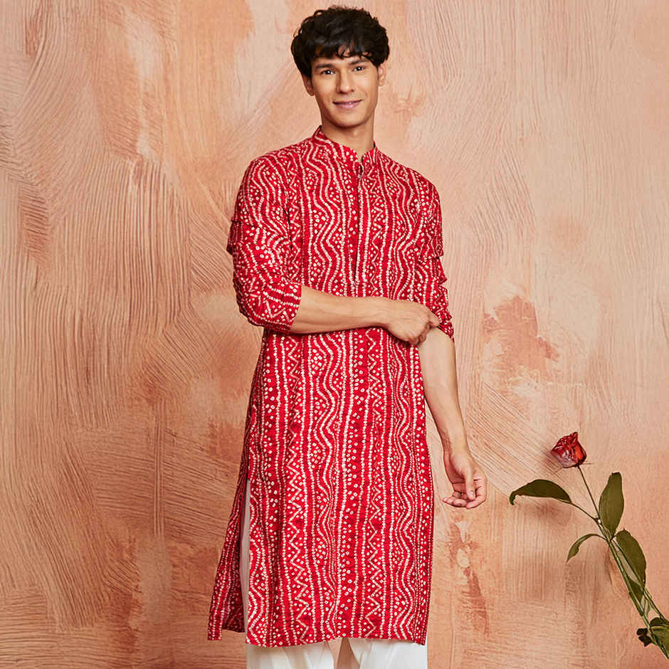 Vastramay Men's Rayon Kurta | Red - XL