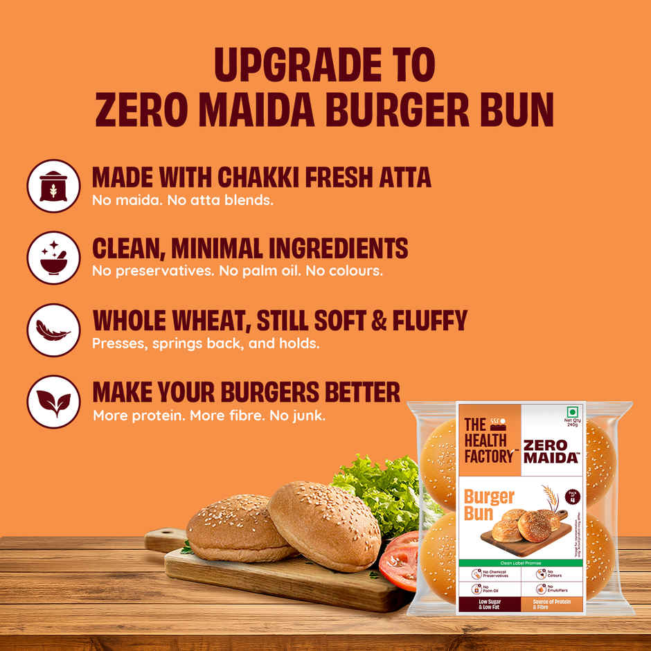 The Health Factory Zero Maida Burger Bun (Pack of 4) | Clean Label, Not Brown