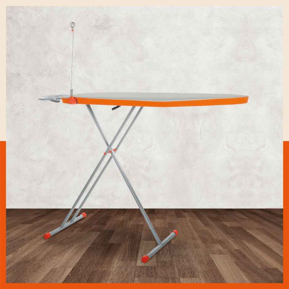 Bathla Foldable Ironing Board/Stand | Iron Holder, Wire Manager | X-Pres Ace Prime | Silver & Grey
