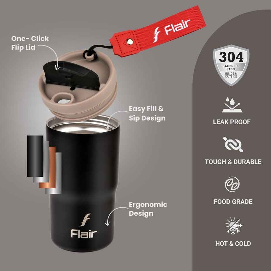 Flair Brew Mug Vacuum Insulated Steel Bottle (480 Ml,Black), 9 Hours Hot And 15 Hours