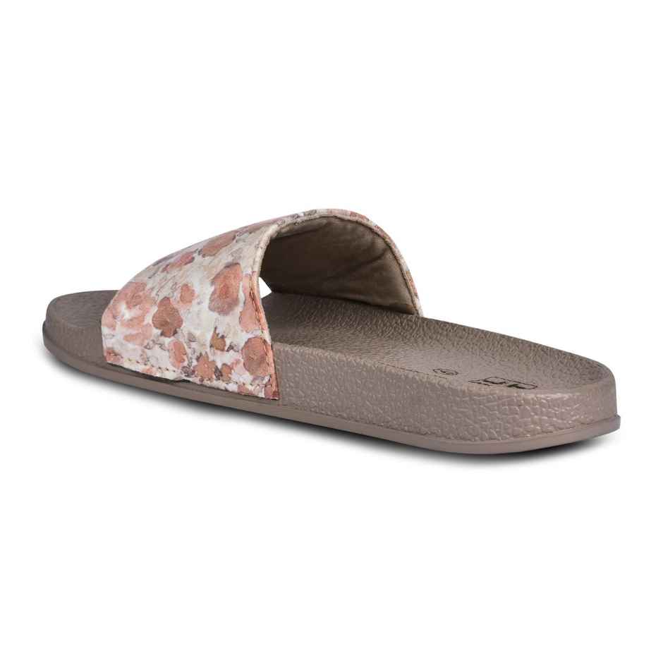 Paragon Cushion Comfort Tan Floral Slides For Women | Tan | UK 6
