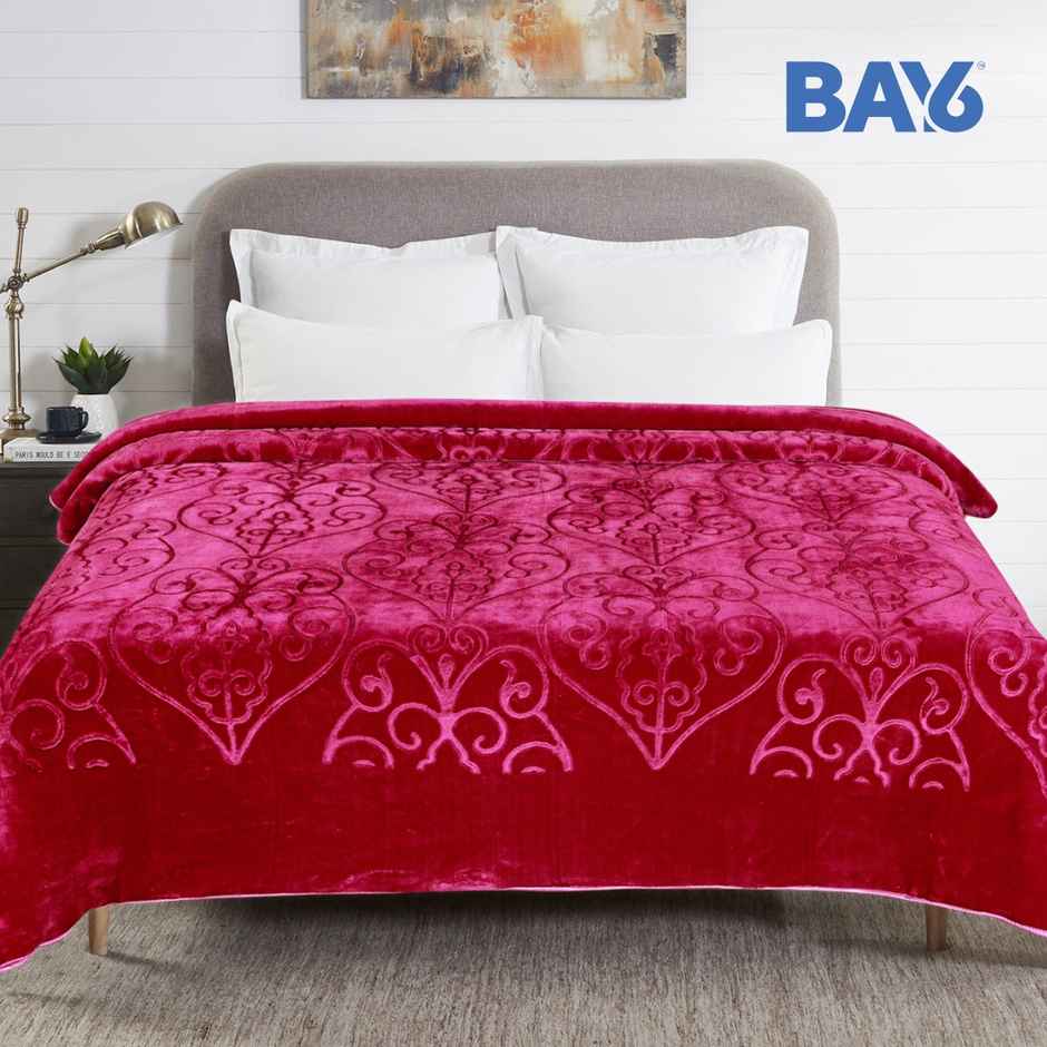 BAY6 Supersoft Luxury Embossed Lightweight Mink Double Bed Blanket | 220 x 230 cm - Red