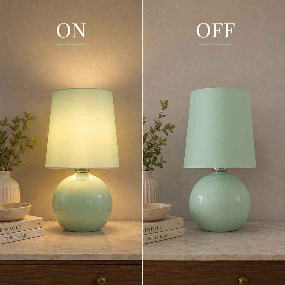 Homesake Ceramic Bedside Lamp with Mint Green Fabric Shade