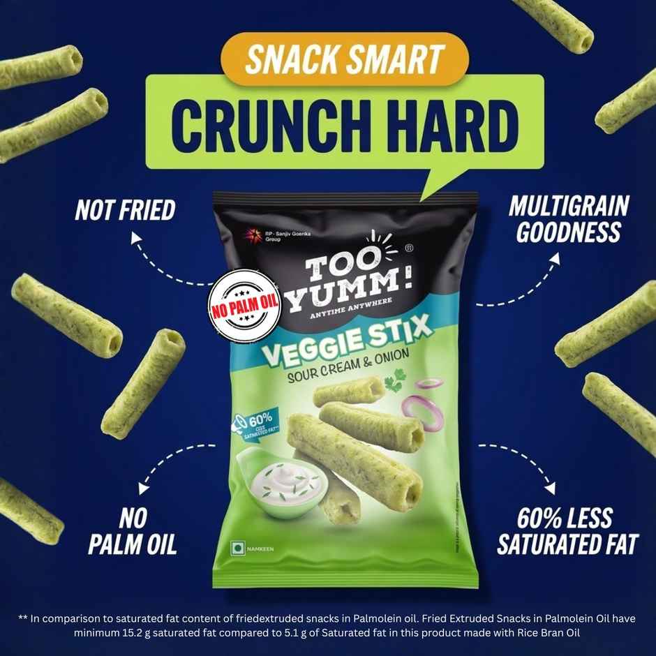 Too Yumm Sour Cream & Onion Veggie Stix, 60% Less Saturated Fats, No Palm Oil Healthy Snacks