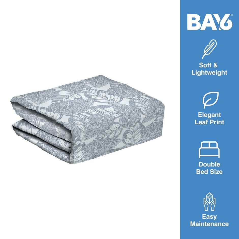 BAY6 Microfibre Leaf Print Single Bed Dohar | Grey & White | 150 x 220 cm