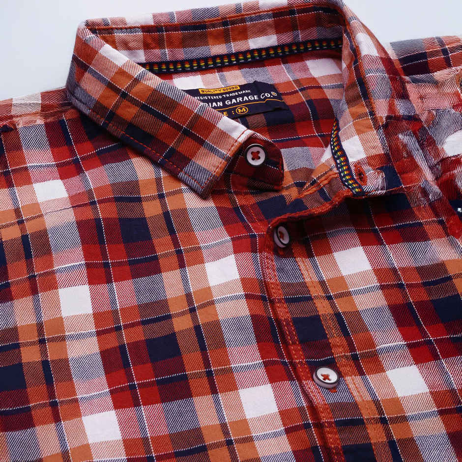 The Indian Garage Co Men's Slim Fit Checkered Casual Shirt | Red - M