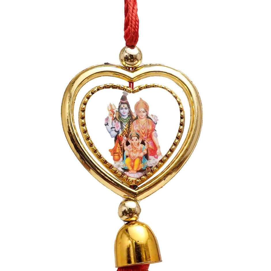 Divine Vibes Heart Shape Rotational Dual Side Shiv Pariwar Decorative Car Hanging