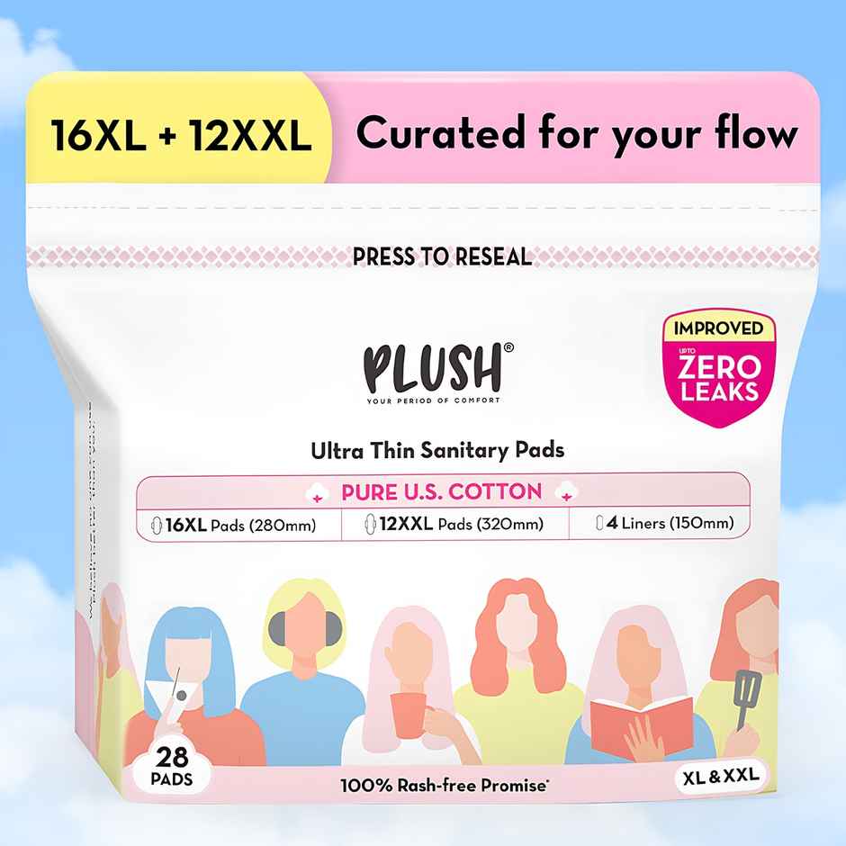 Plush Ultra Thin 16 XL + 12 XXL Sanitary Pads | Resealable Pack | Super Saver