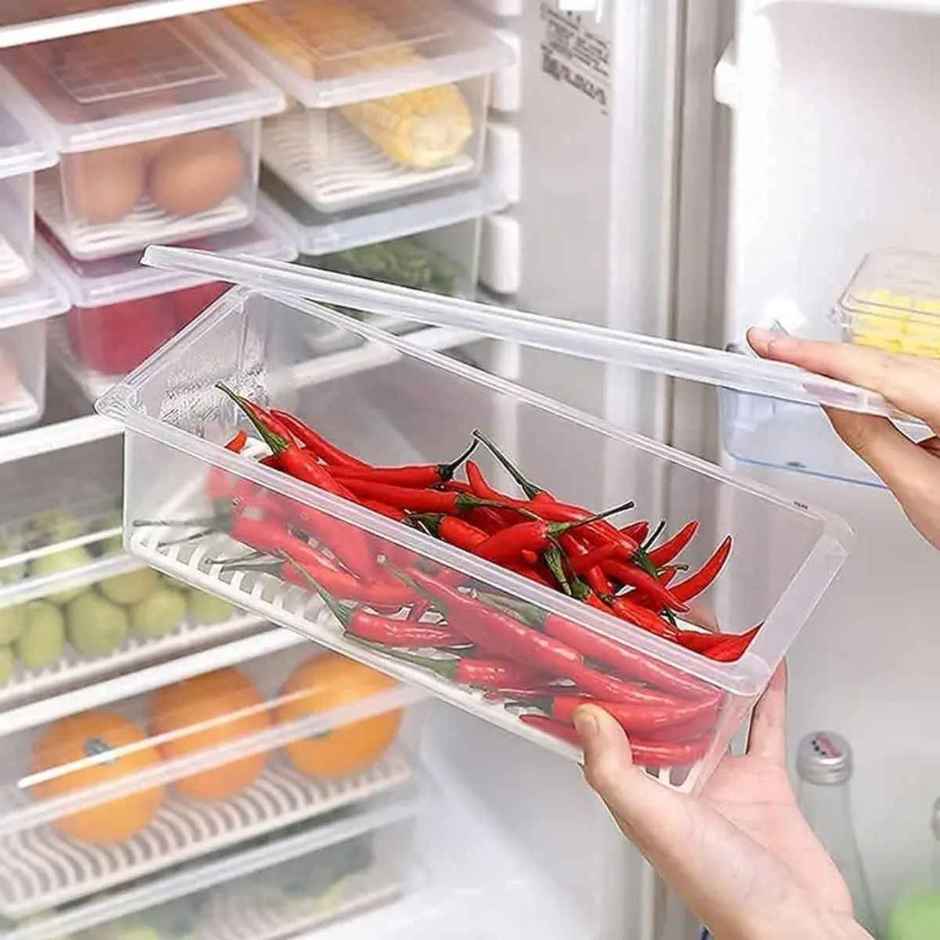 6pcs Fridge Storage Boxes Fridge Organizer with Removable Drain Plate and Lid | 1500 ml