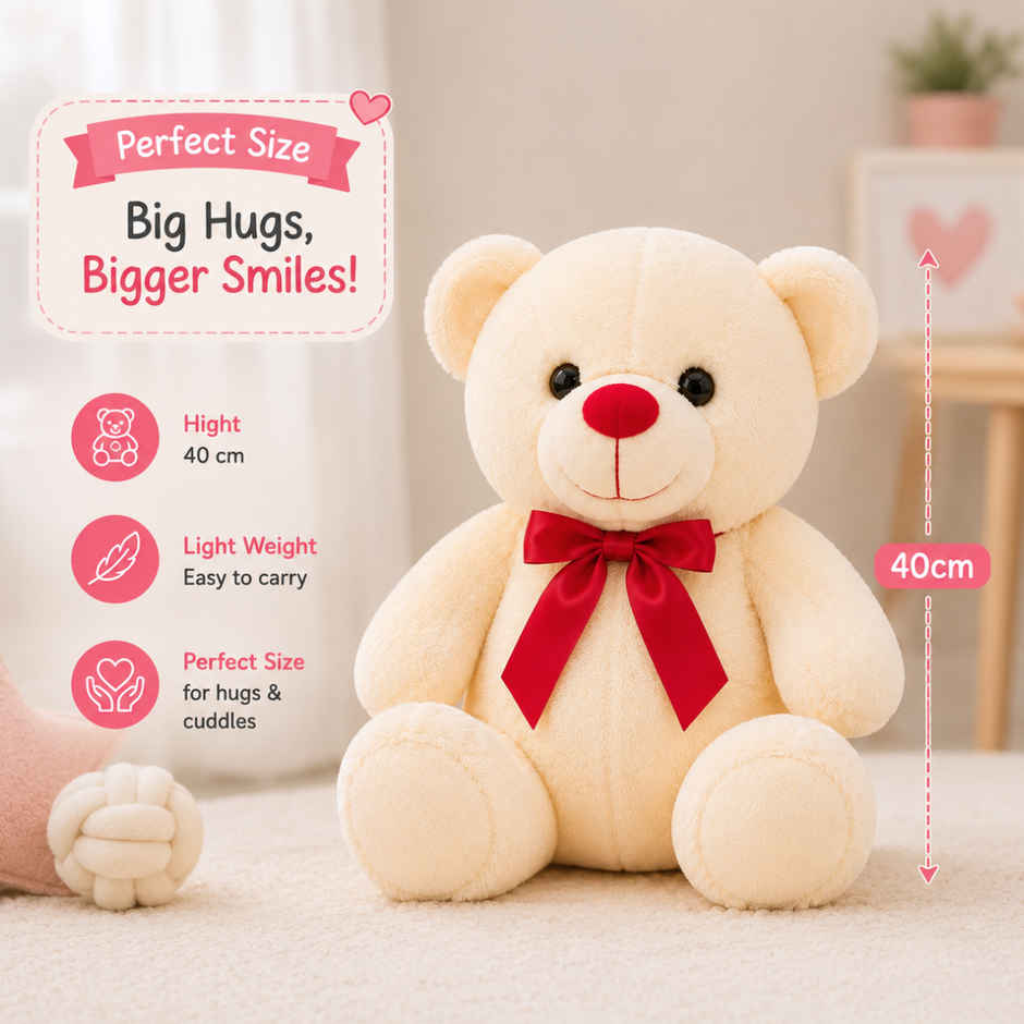 ToyTales Teddy Bear Soft Toy | Plushie Stuffed Animal Toys | Birthday Gift for Kids | Cream | 40cm