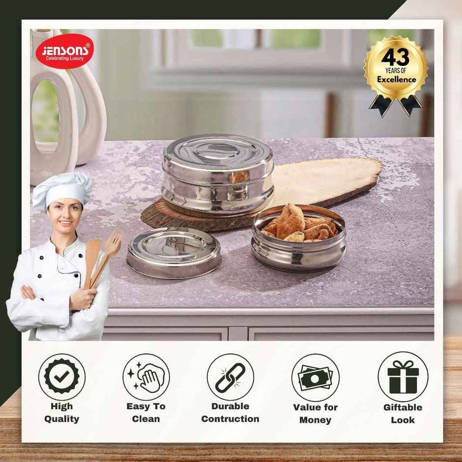 Jensons Stainless Steel Belly Shape Poori Dabba 8 Inch