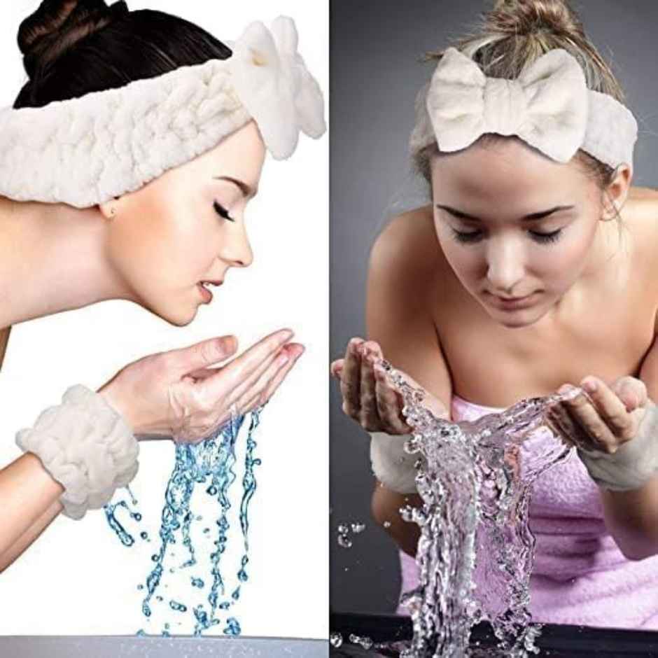 Matkooz Makeup Headband & Wrist Band Combo (White)