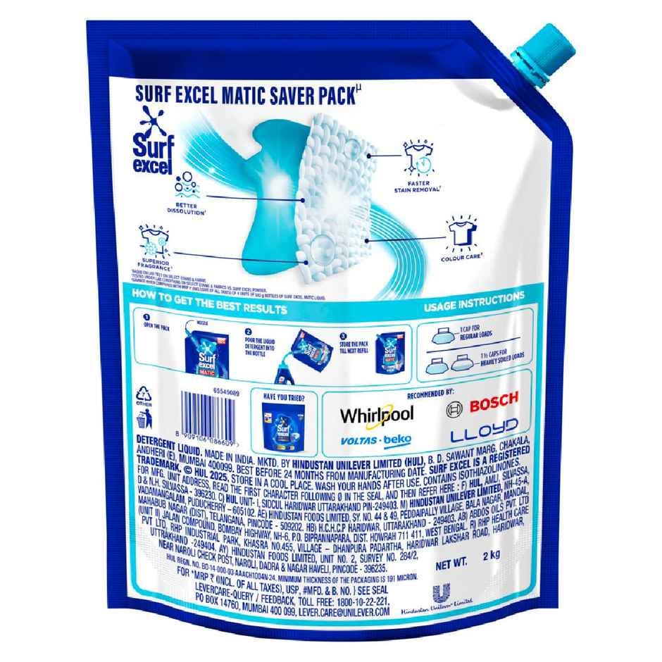 Surf Excel Matic Top Load Detergent Liquid Refill | Tough Dried Stain Removal (2L) & Comfort Morning Fresh After Wash Fabric Conditioner (430ml) Combo