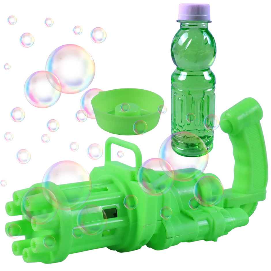 Toyshine 8 Hole Electric Bubbles Gun Gatling Bubble Machine Toy With Scoup Bottle | Green