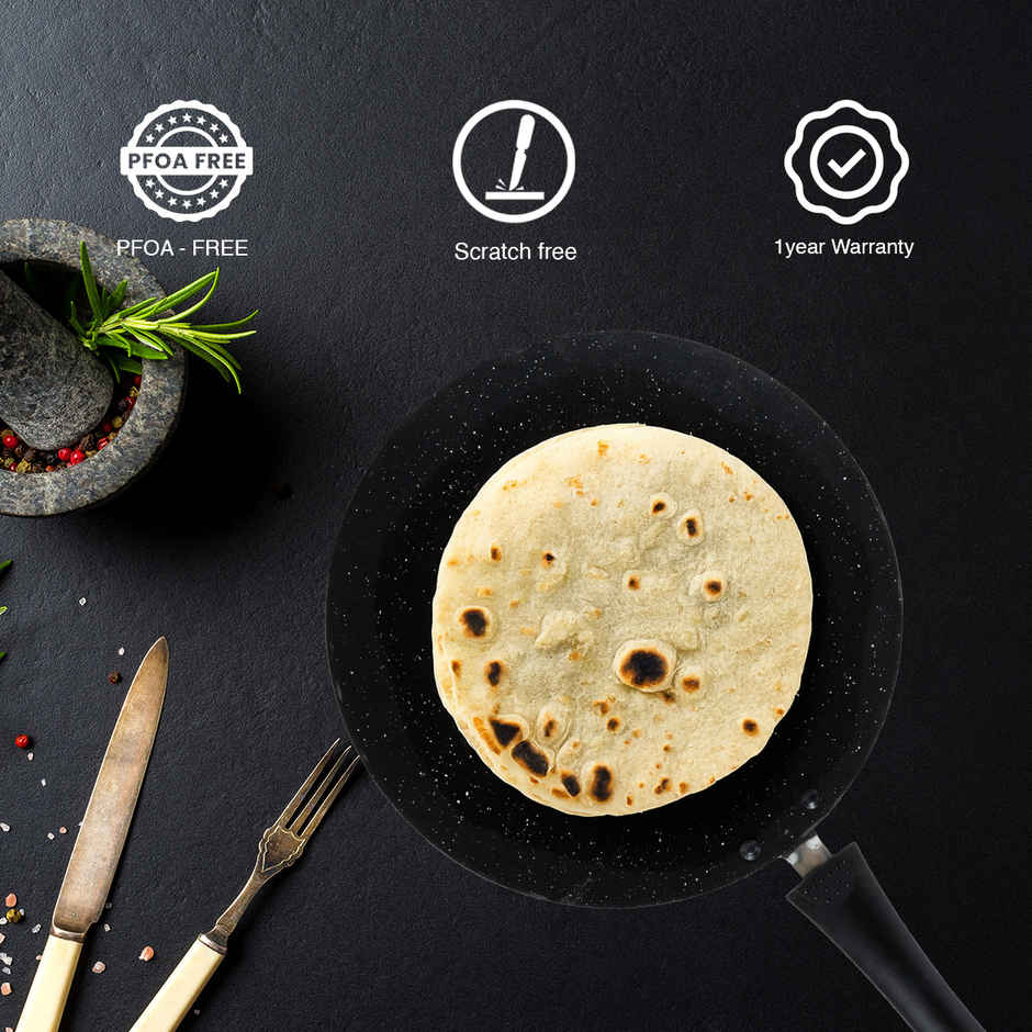 BAY6 Nonstick Concave Roti Tawa | 27 cm Grey, Non-Induction Base