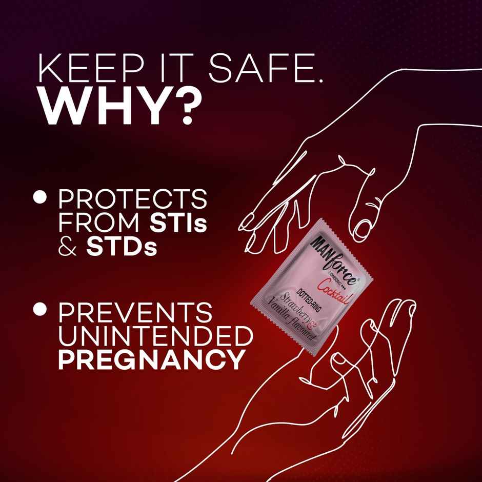 Manforce Cocktail Condoms with Dotted-Rings Strawberry & Vanilla Flavoured