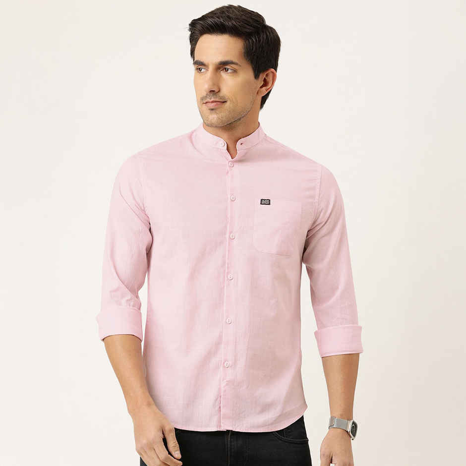 The Indian Garage Co Men's Slim Fit Solid Casual | Pink | L
