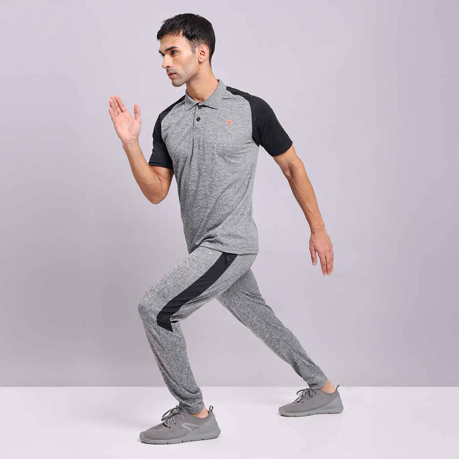 Technosport Men Poly Melange Slim Fit Sports Trackpants with TECHNO DRY | Black Melange | XXL