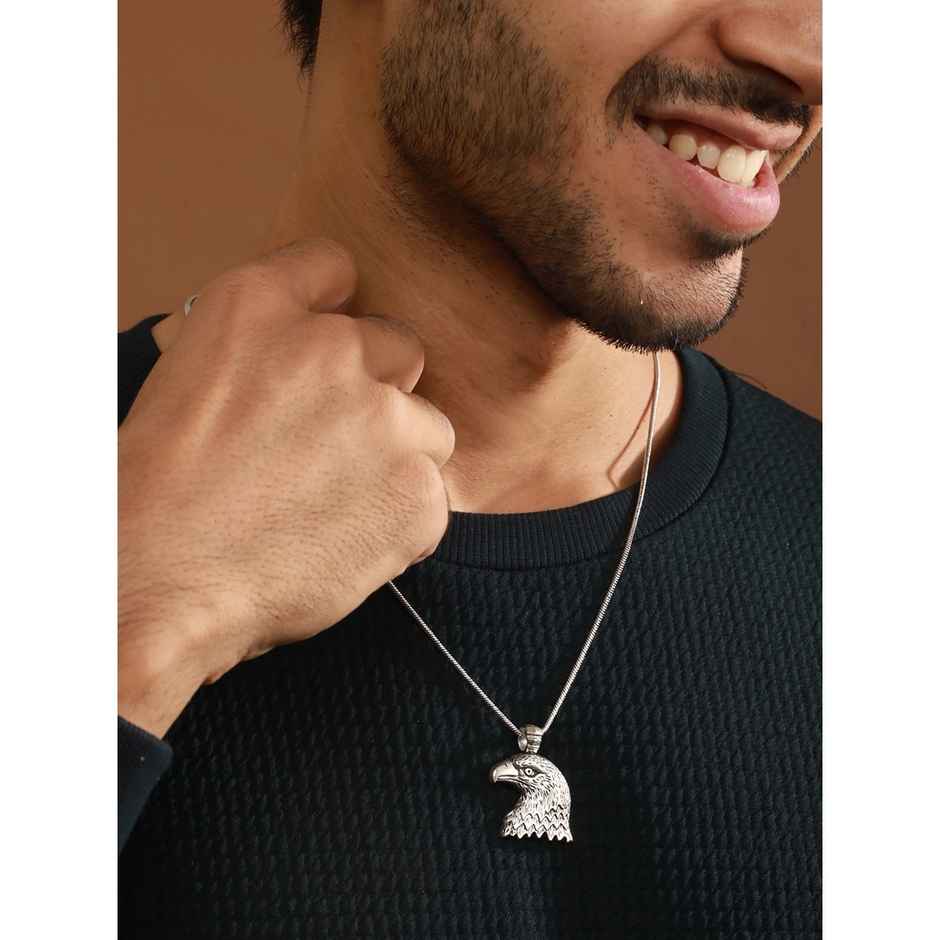 Priyaasi Bold By Priyaasi Eagle Head Silver-Plated Pendant Chain For Men (Bd-Ch-10084)