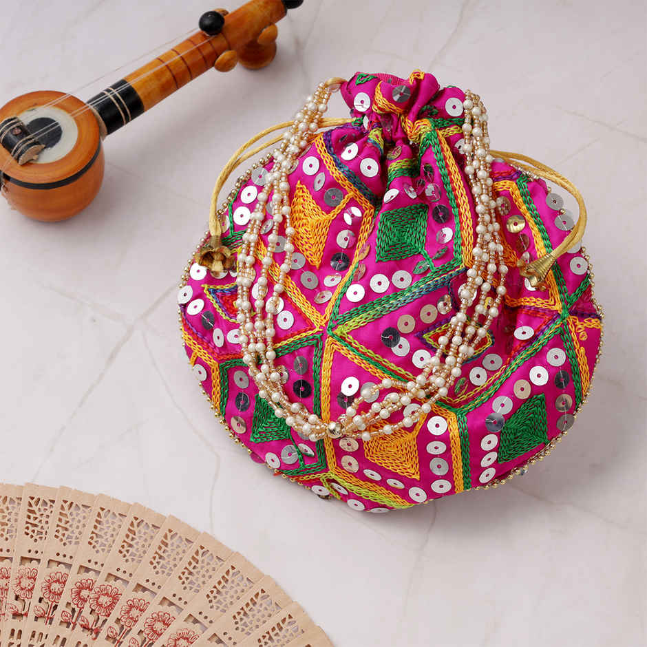 Traditional Potli Bag | Ethnic Festival Pouch | Pink | Oye Happy