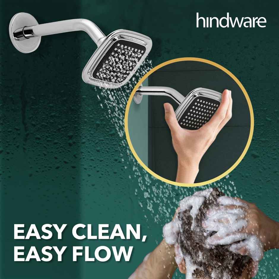 Hindware 100 mm ABS Easy Clean Rain Shower with 225 mm Arm - Square with Grey Finish
