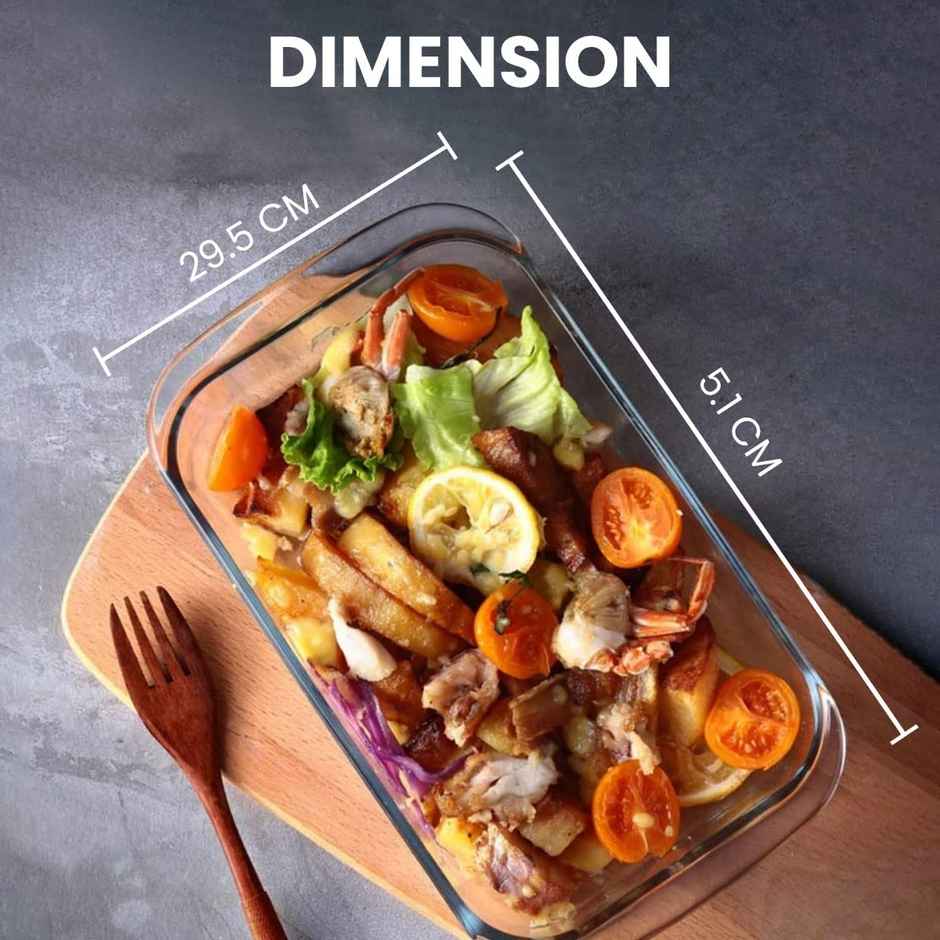 Agaro Elite Glass Baking Tray With Handle | Borosilicate Glass | Rectangle Shape | 1.6 L