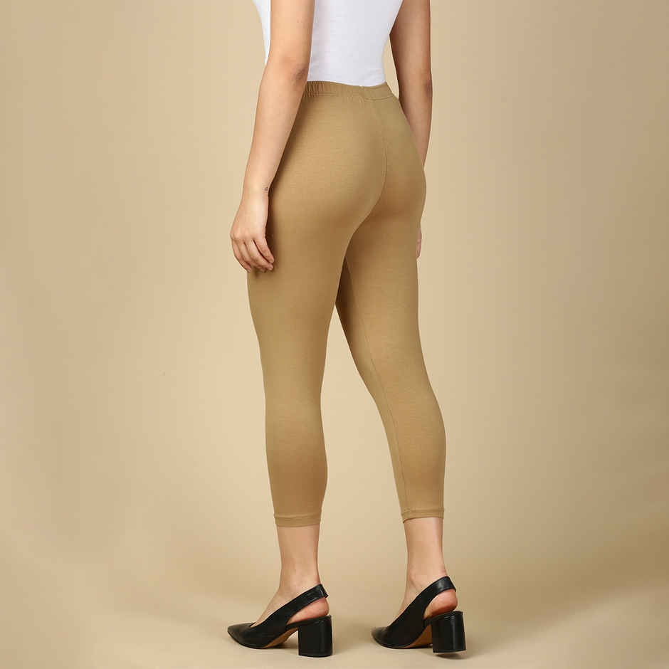 PYNK By Lux Cozi Super Soft 360 Stretch Premium Cotton Capri | Beige | Free Size