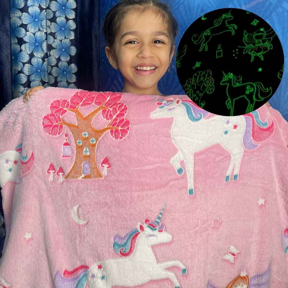 Famyo Glow Blanket, Pink Fairy Queen Size AC Blanket for Ages 3 & Up - 200 x 152 cm
