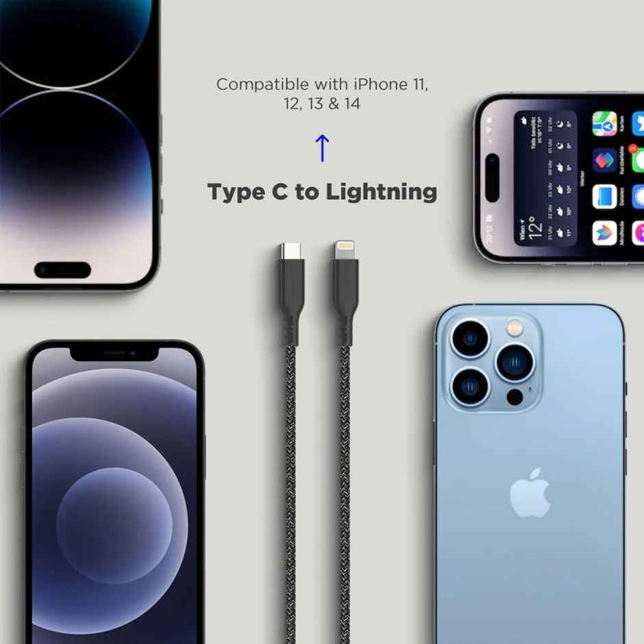 Stuffcool ecolo Type C to lightning Sync & Charge Cable GRS Certified Recycled Plastic compatible with iPhone 11/12/13/14 fast charging, charges iPhone 50% in 30 mins - Black