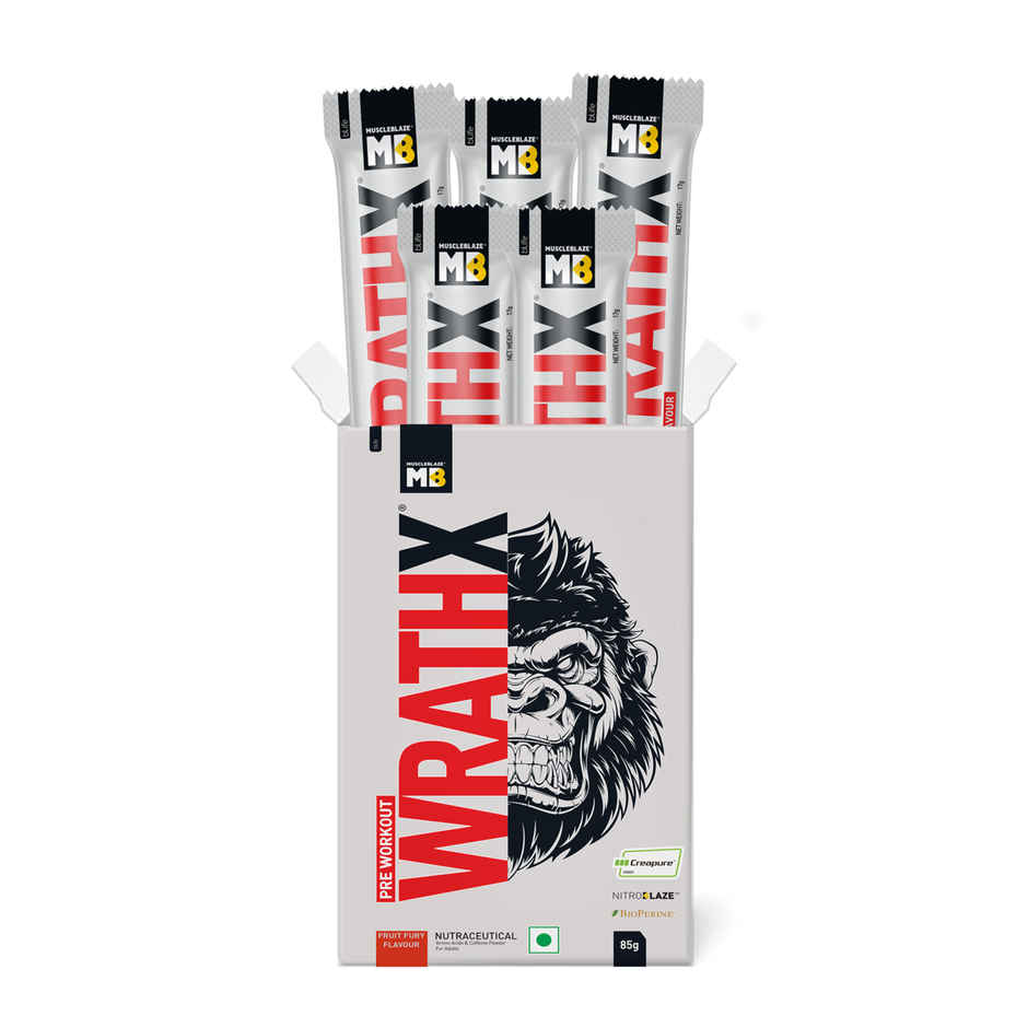 MuscleBlaze Pre Workout WrathX with Creapure Fruit Fury | Travel Pack