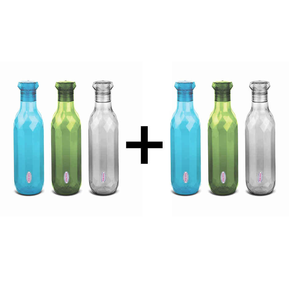 Asian Diamond Pet Fridge Water Bottle With Star Lid 1000 Ml (Colour May Vary) Combo