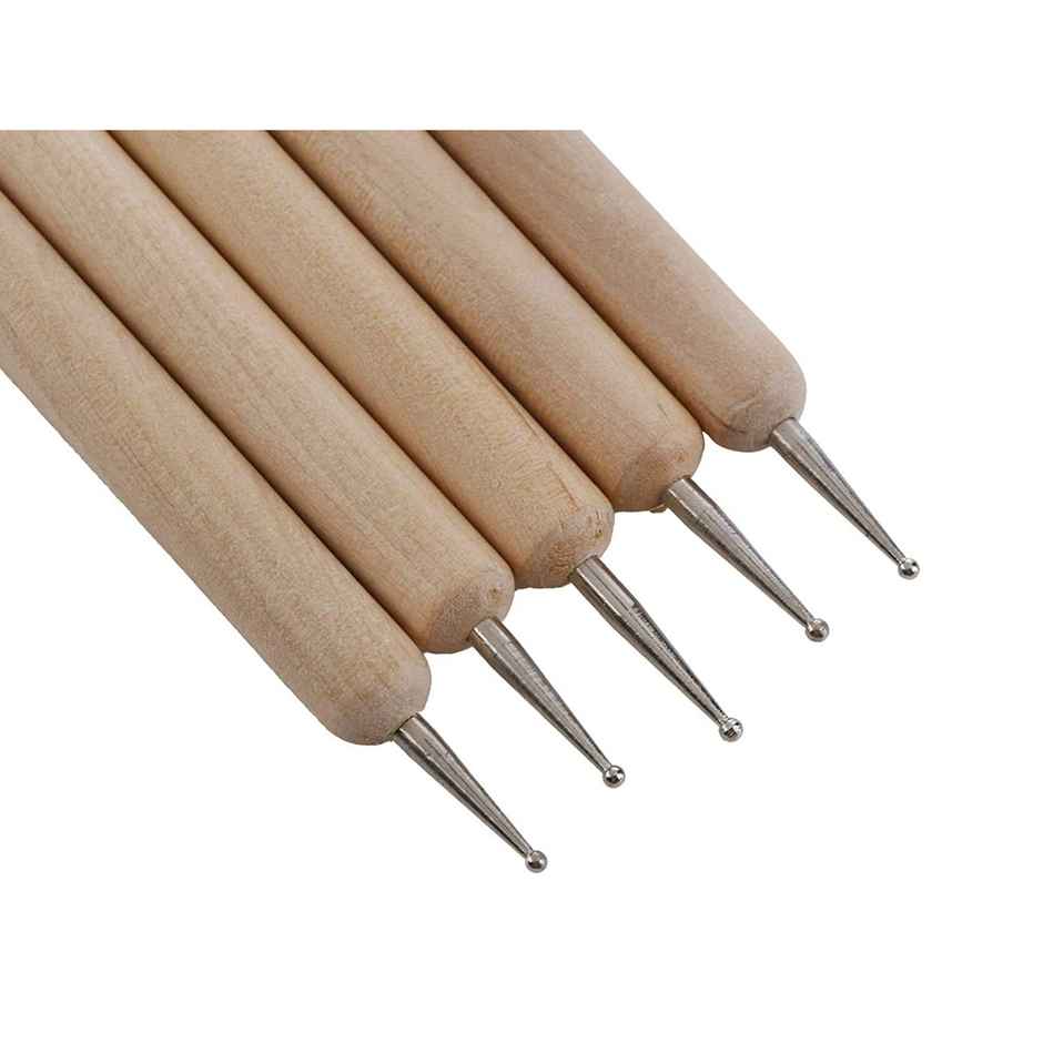 Chrome 5 Pcs Double Ended Stainless Steel Ball Stylus Wooden Tool Set