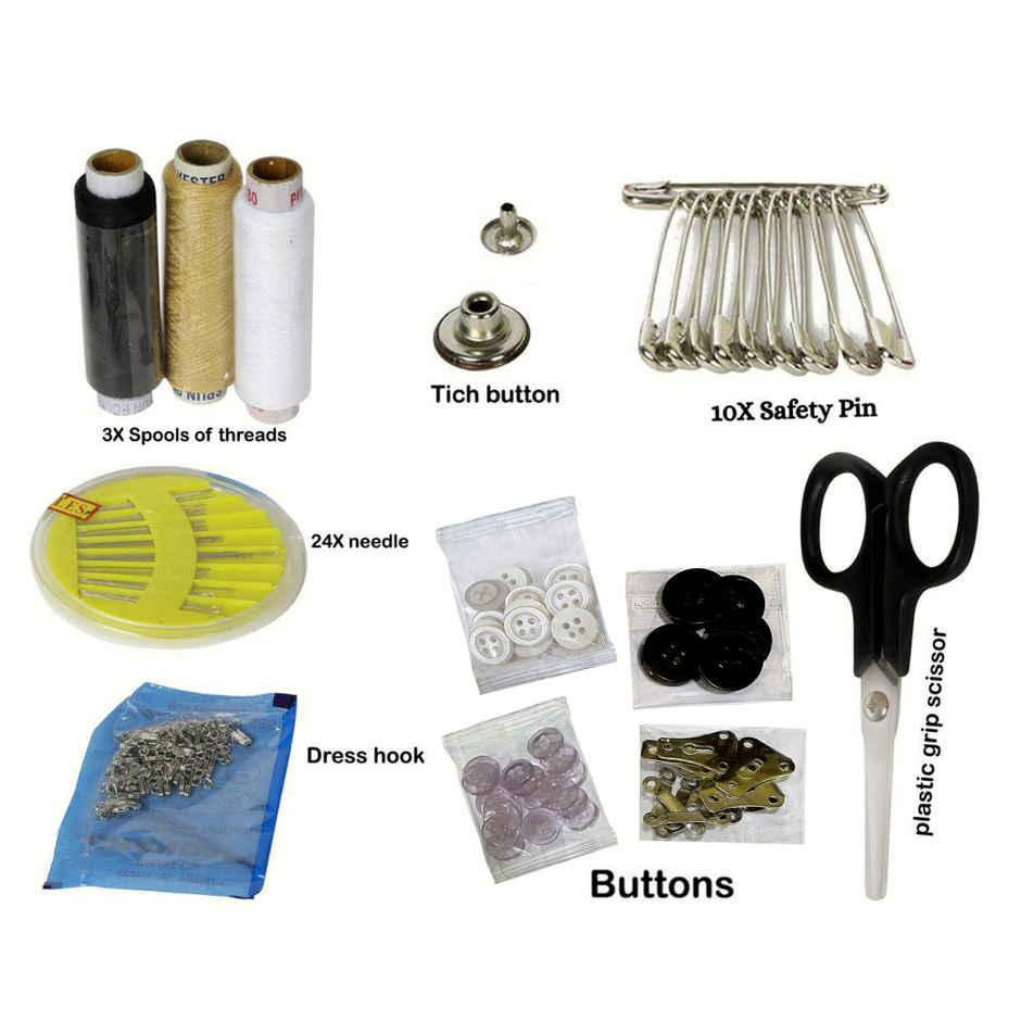 Se7en Sewing Kit | Threads | Buttons | Hooks | Needle | Safety Pins and Scissor