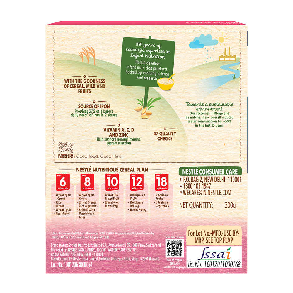 Nestle Cerelac Wheat Rice Mixed Fruit Baby Food Cereal | No Preservatives | 10 to 24 Months