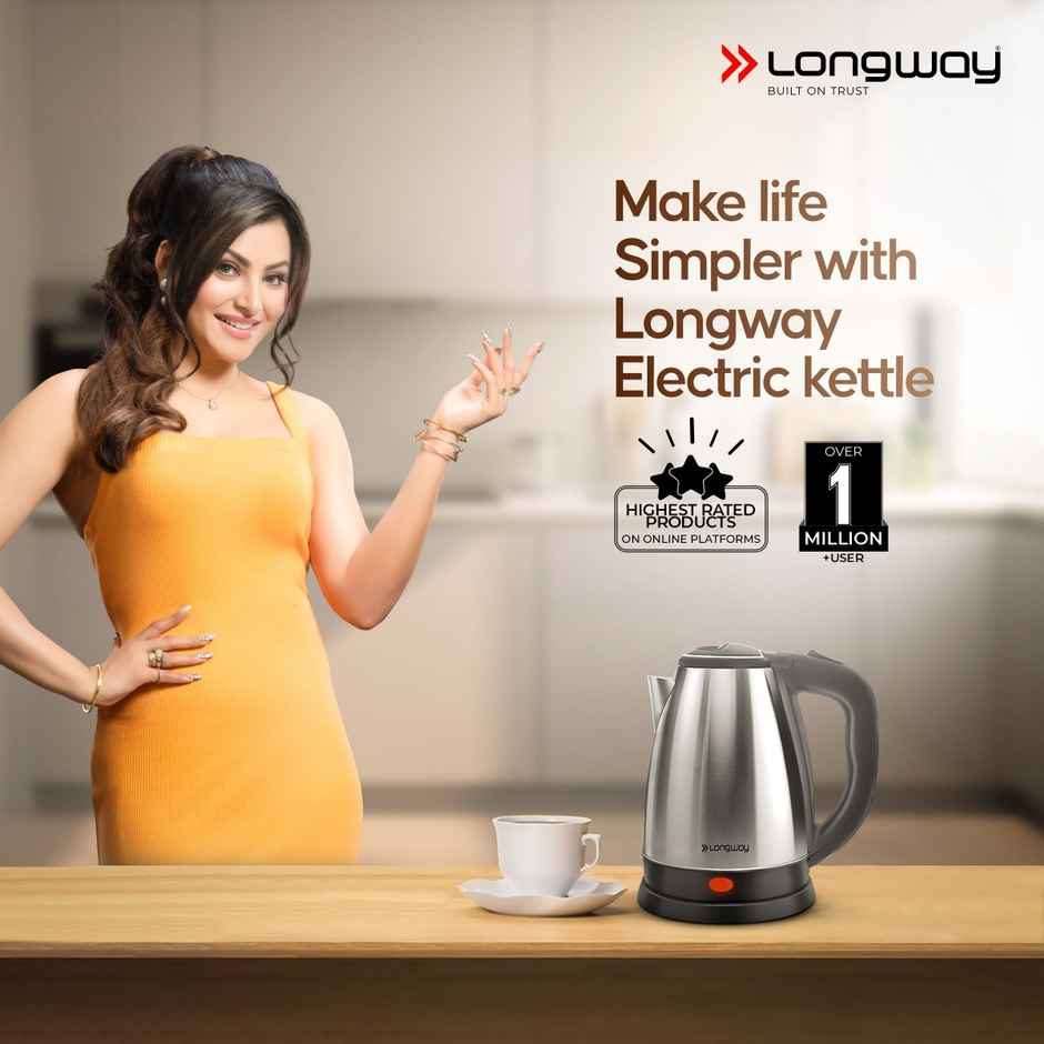 Longway Kestro Electric Kettle with Stainless Steel Body, 2L Capacity, ,1500 Watt | Silver & Black
