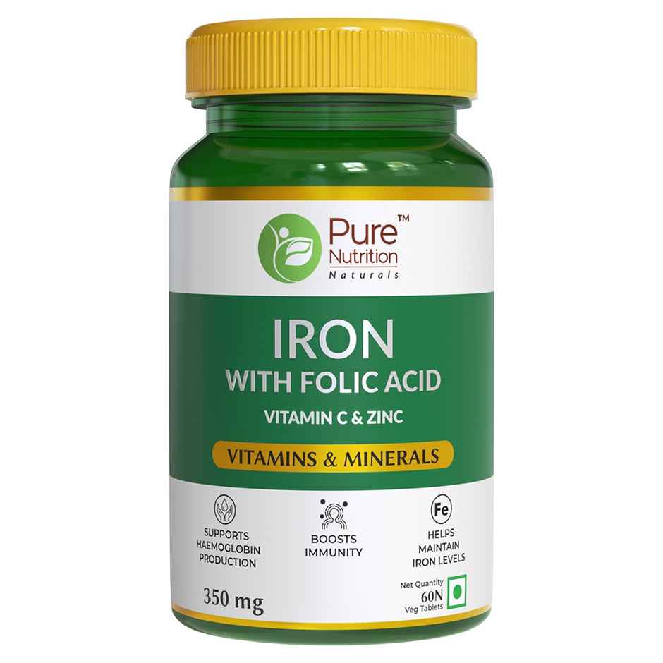 Pure Nutrition Iron + Folic Acid | With Zinc | Vitamin C & B12 | Energy & Haemoglobin
