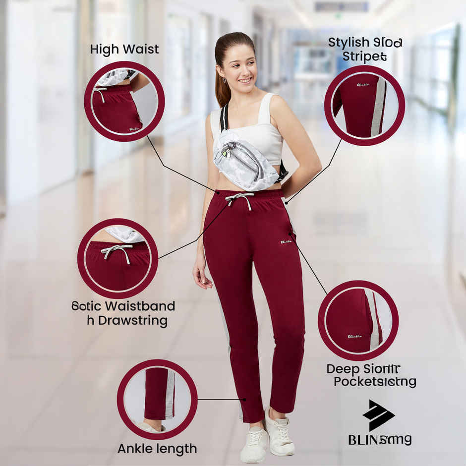 Blinkin Women's Cotton Color Block Pyjamas & Track Pants with Side Pockets | Maroon - L